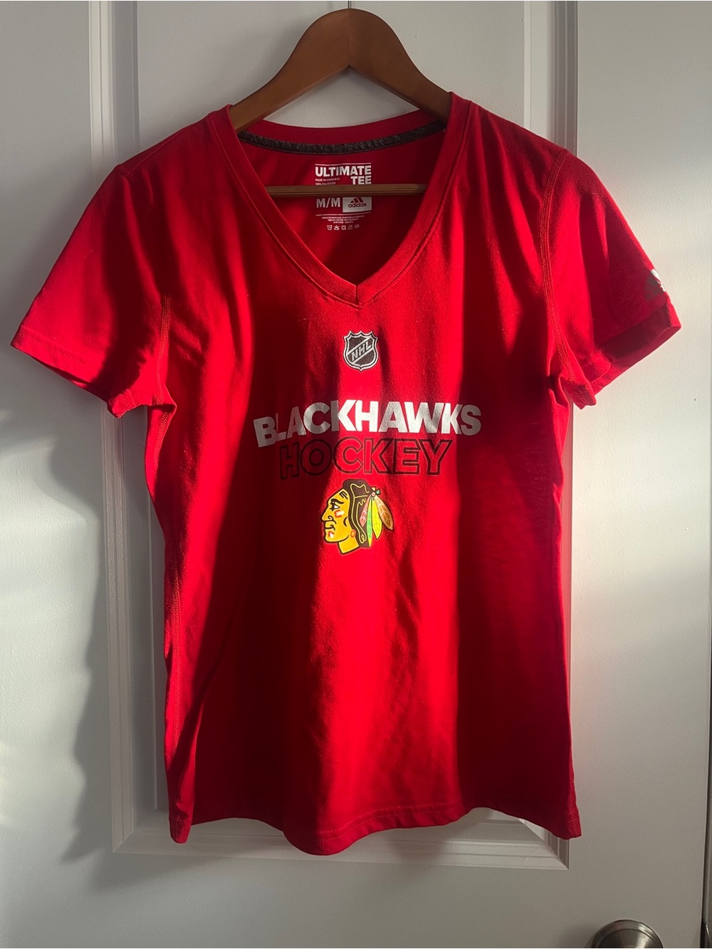 adidas Red Chicago Blackhawks V-Neck Tee